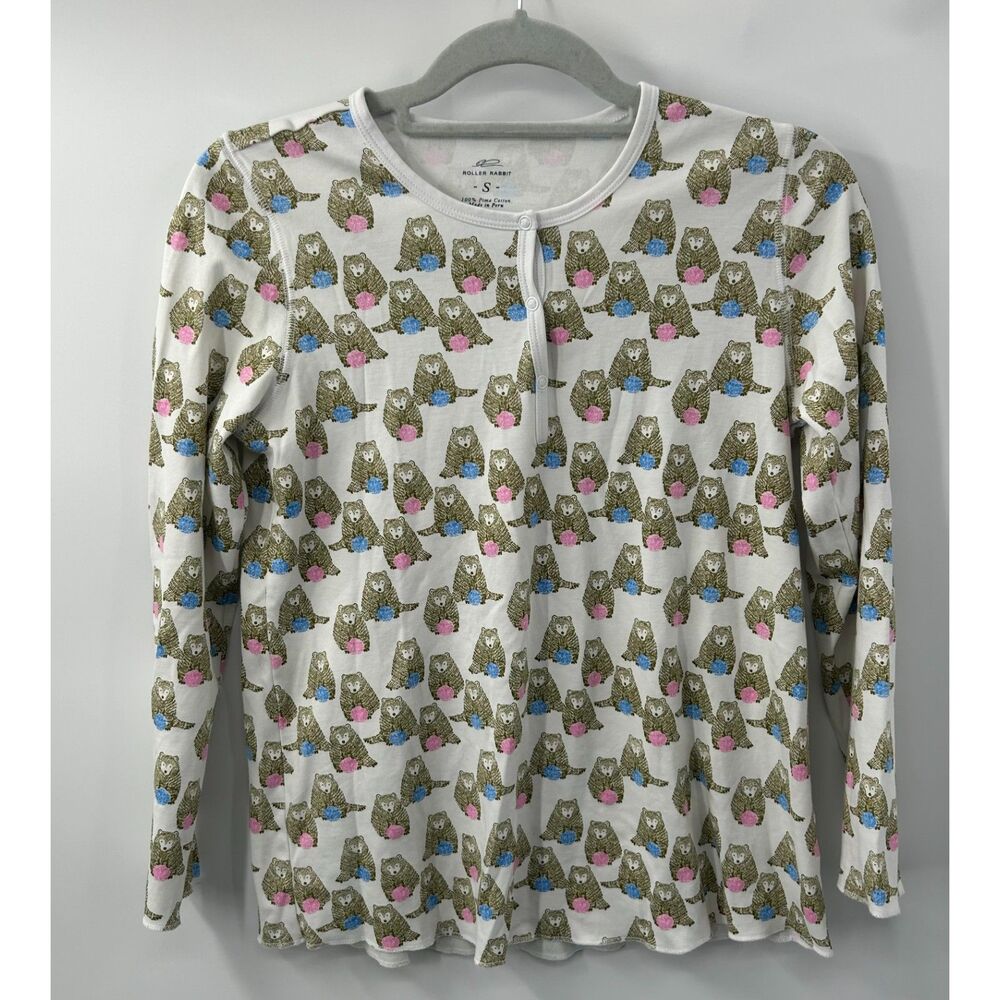 Roller Rabbit Women's Stan The Bear Pajama Long Sleeve Shirt Size S